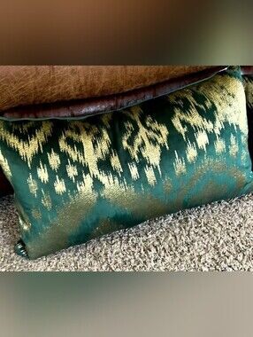 Callisto Home Velvet Emerald Green and Gold Foil Accent Pillow
